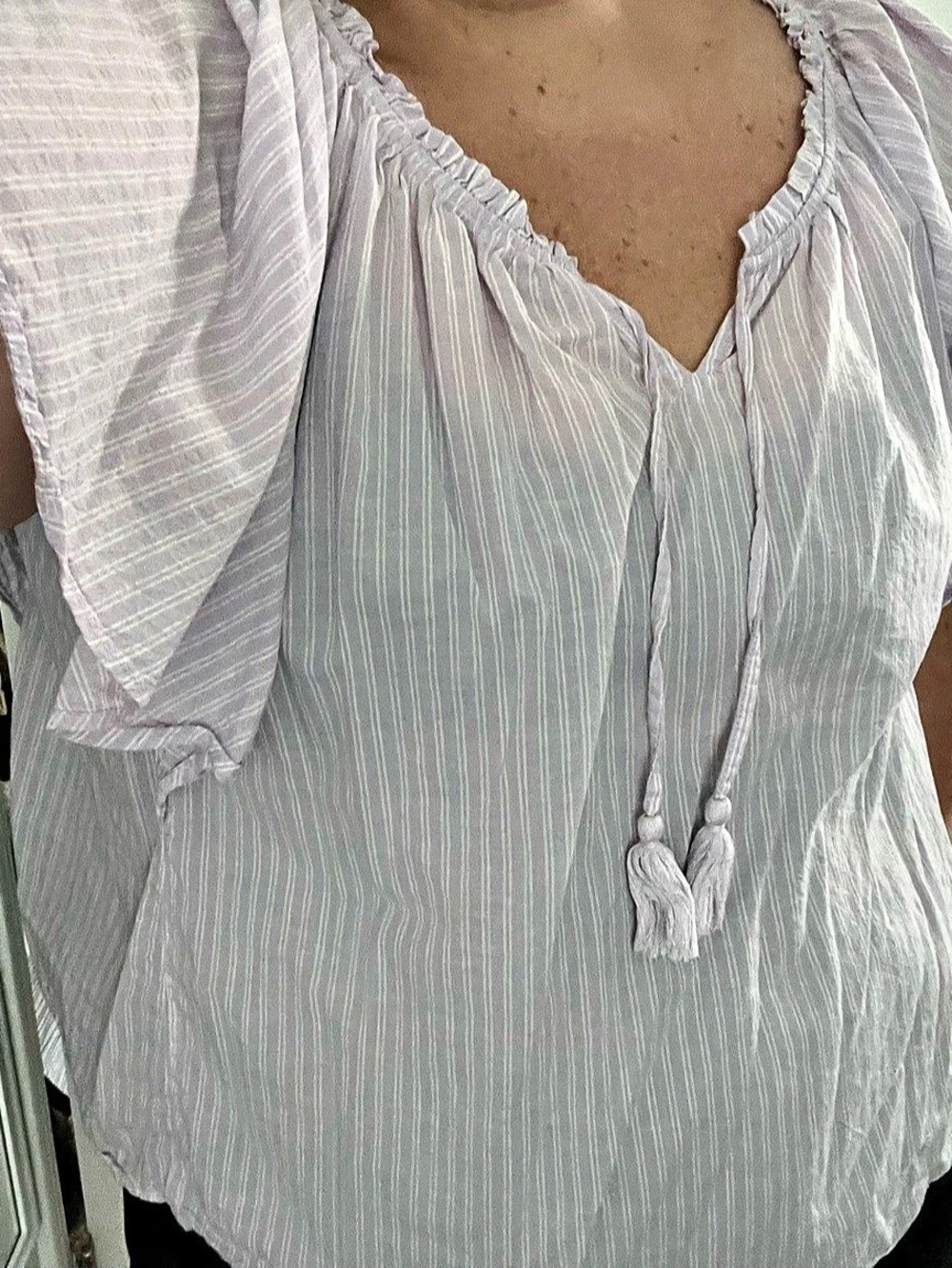 Old Navy Flutter-Sleeve Tassel-Tie Top Striped Gray & White XXL Tall